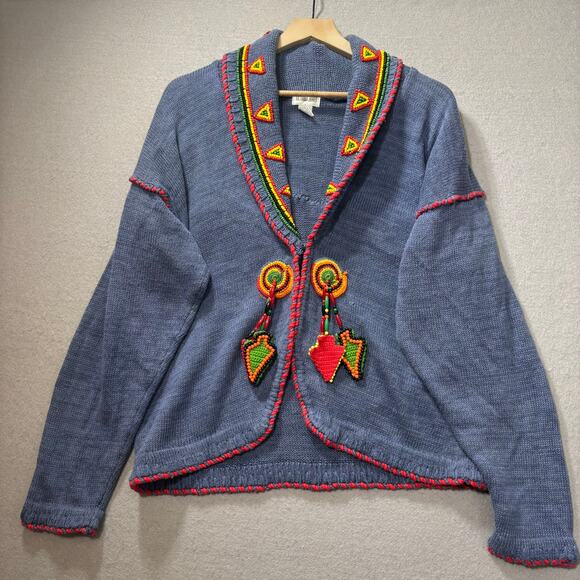 Victoria Jones Sweaters - Victoria Jones Cardigan L Wool Blend Artsy‎ Boho Cottage Statement Embellished